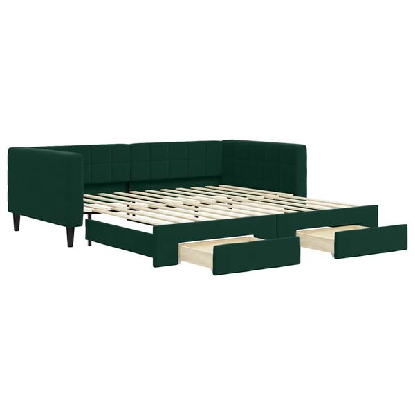 vidaXL Sof&aacute;-cama c/ gavet&atilde;o e gavetas 100x200 cm veludo verde-escuro