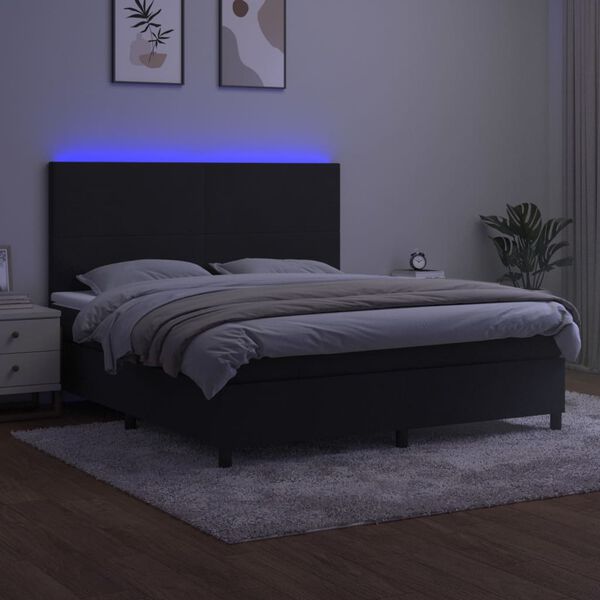 vidaXL Cama box spring c/ colch&atilde;o/LED 180x200 cm veludo preto