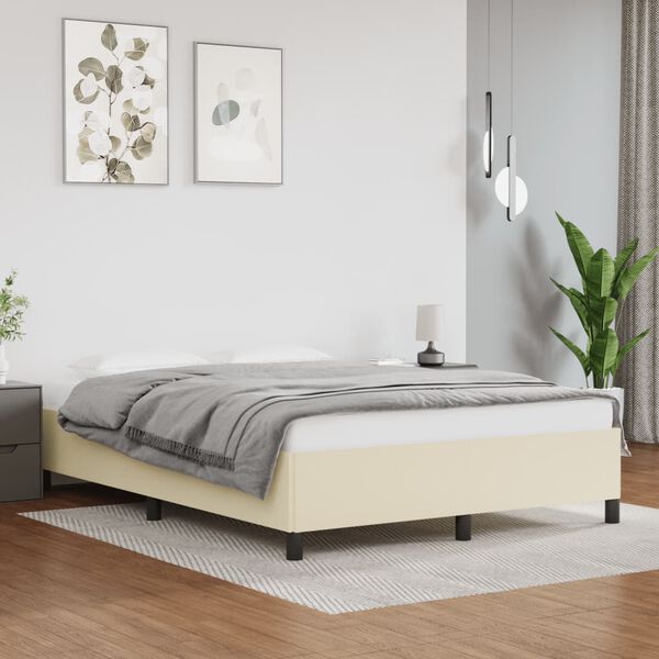 vidaXL Estrutura de cama 140x190 cm couro artificial cor creme
