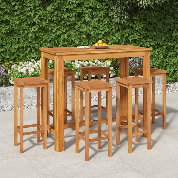 vidaXL 7 pcs Conjunto de bar para jardim madeira de ac&aacute;cia maci&ccedil;a