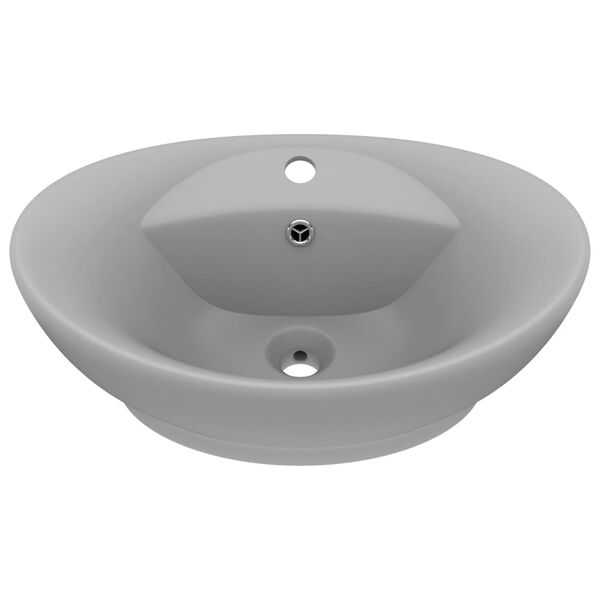 vidaXL Lavatório luxuoso oval 58,5x39 cm cerâmica cinza-claro mate