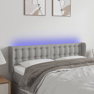 vidaXL Cabeceira cama c/ luzes LED tecido 147x16x78/88 cm cinza-claro