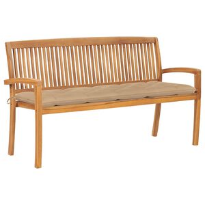 vidaXL Banco de jardim empilh&aacute;vel c/ almofad&atilde;o 159 cm teca maci&ccedil;a