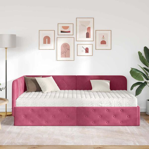 vidaXL Estrutura de Cama de Canto Vinho Vermelho 90 x 200 cm Veludo