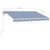 vidaXL Toldo autom&aacute;tico LED e sensor de vento 300x250 cm azul e branco