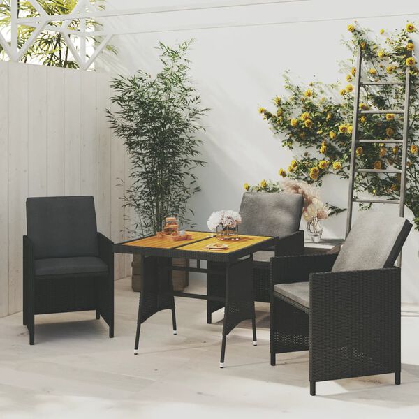 vidaXL Mesa de jardim 70x70x72 cm vime PE e acácia maciça preto