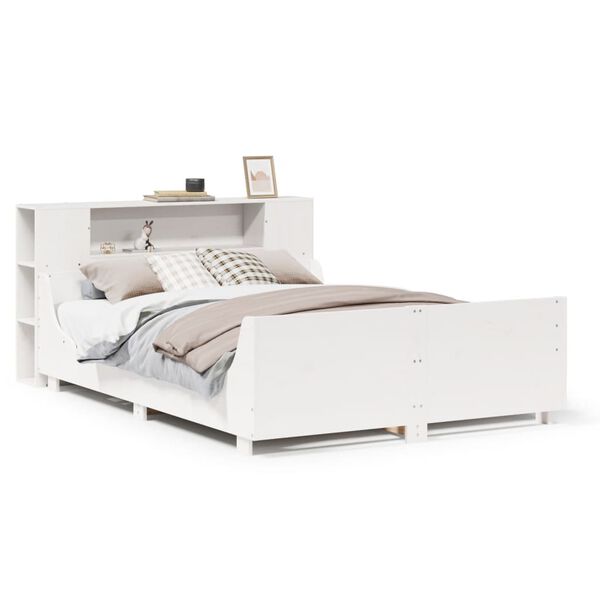 vidaXL Cama sem colch&atilde;o 135x190 cm madeira de pinho maci&ccedil;a branco