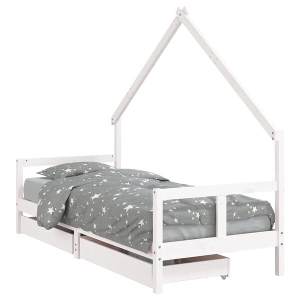 vidaXL Estrutura cama infantil c/ gavetas 80x200cm pinho maci&ccedil;o branco