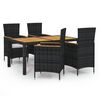 vidaXL 5 pcs conjunto jantar exterior com almofad&otilde;es vime PE preto