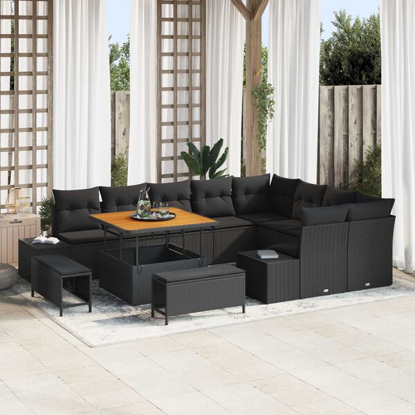 vidaXL Conjunto de Sof&aacute; de Jardim 12 pcs Preto Rattan Sint&eacute;tico