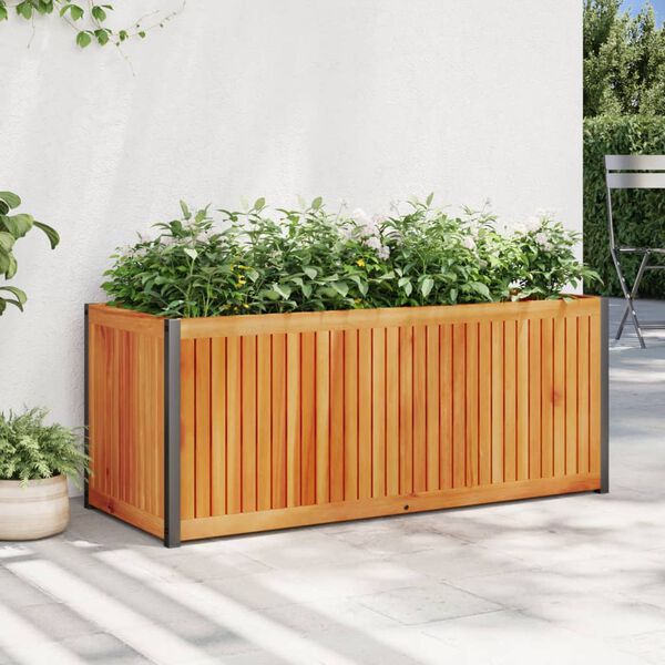 vidaXL Vaso/floreira de jardim 110x45x44 cm ac&aacute;cia maci&ccedil;a e a&ccedil;o