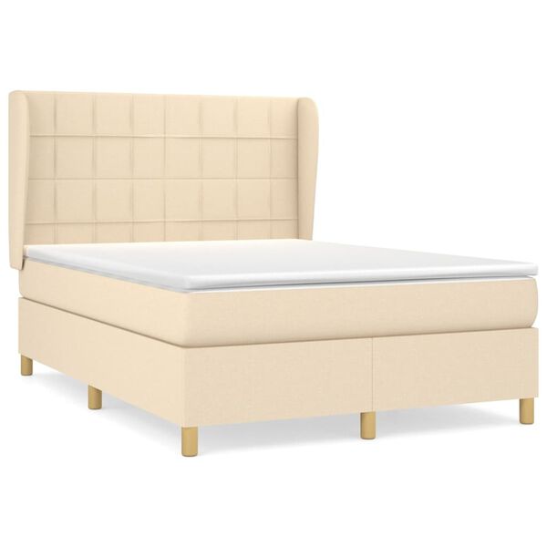 vidaXL Cama com molas/colch&atilde;o 140x190 cm tecido cor creme