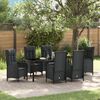 vidaXL Conjunto de Jantar para Jardim com almofada 7 pcs Preto vime PE