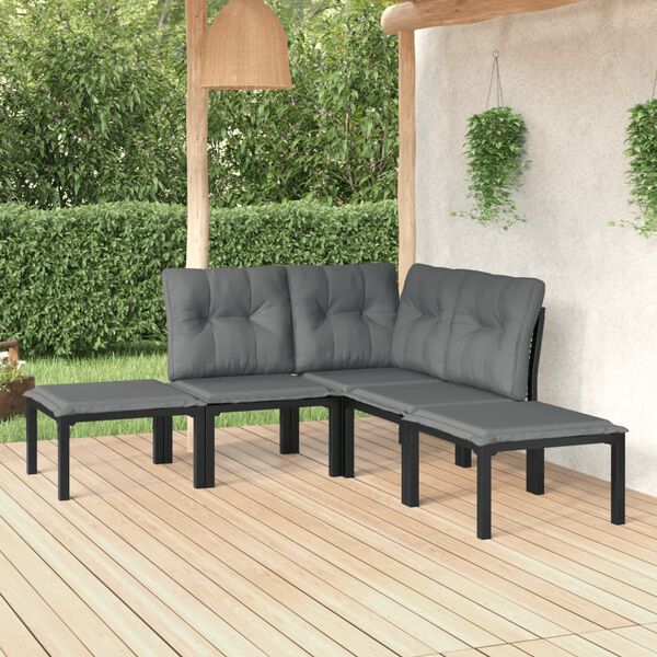 vidaXL 5 pcs conjunto lounge de jardim vime PE preto/cinzento