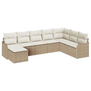 vidaXL Conjunto de Sof&aacute; de Jardim 8 pcs bege e branco Rattan Sint&eacute;tico