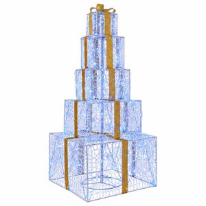 vidaXL Torre de caixas de presentes de Natal LED 250 LED Azul