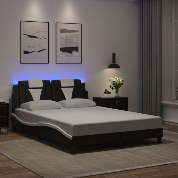 vidaXL Estrutura de cama Viana com LED sem colch&atilde;o 140x200cm preto/branco
