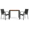 vidaXL 3 pcs conjunto de jantar p/ jardim c/ almofad&otilde;es vime PE preto