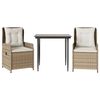 vidaXL 3 pcs conjunto de jantar p/ jardim com almofad&otilde;es vime PE bege