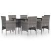 vidaXL 7 pcs conjunto de jantar p/ jardim c/ almofad&otilde;es cinza e preto