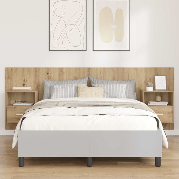 vidaXL Cabeceira com Arm&aacute;rio com gaveta 3 pcs Carvalho Artesanal