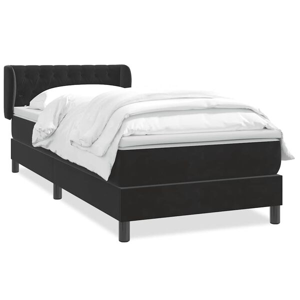 vidaXL Cama com molas/colch&atilde;o preto 80x210 cm veludo