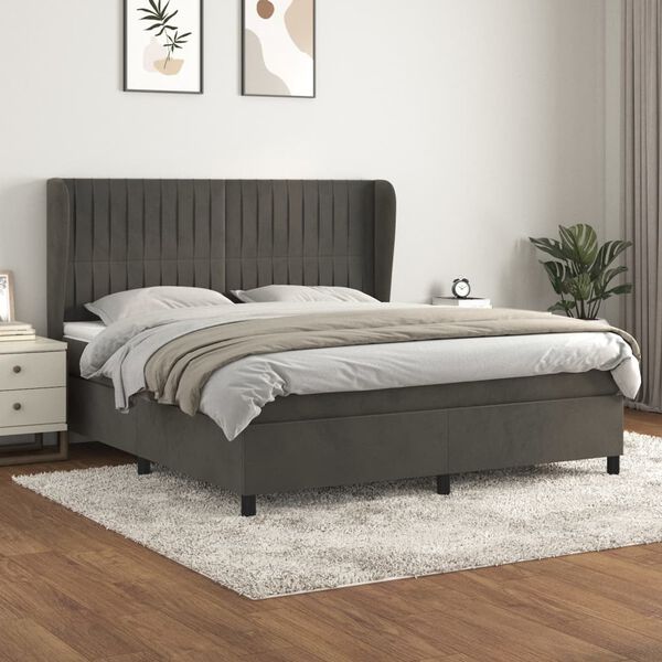 vidaXL Cama com molas/colch&atilde;o 160x200 cm veludo cinzento-escuro