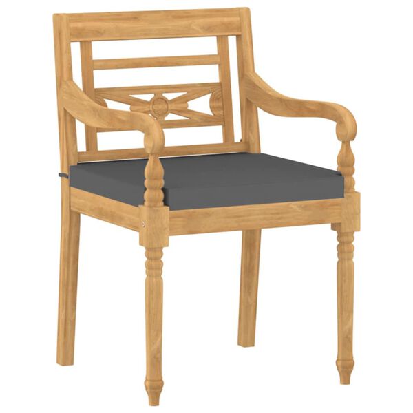 vidaXL Cadeiras Bat&aacute;via com almofad&otilde;es 6 pcs madeira de teca maci&ccedil;a