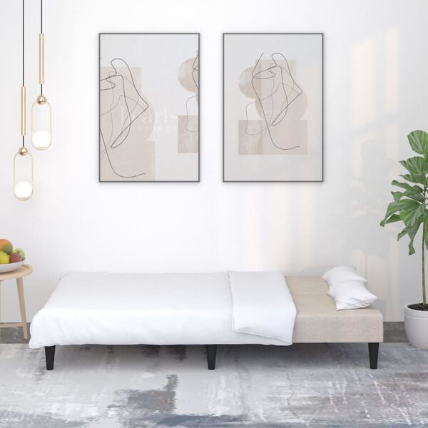 vidaXL Sof&aacute;-cama de 2 lugares tecido microfibra cor creme