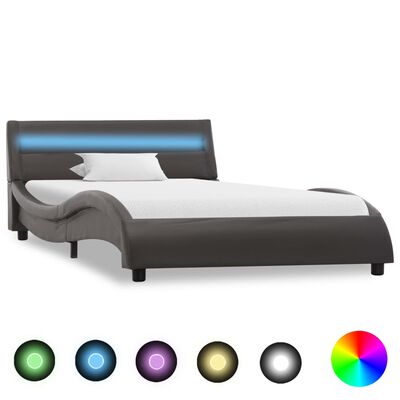 vidaXL Estrutura de cama com LED 100x200 cm couro artificial cinzento