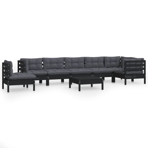 vidaXL 9 pcs conjunto lounge jardim c/ almofad&otilde;es pinho maci&ccedil;o preto