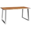 vidaXL Mesa de jantar 160x80x75 cm ac&aacute;cia maci&ccedil;a e a&ccedil;o inoxid&aacute;vel