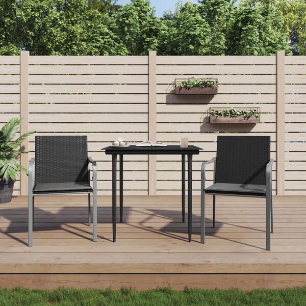 vidaXL Cadeiras jardim c/ almofadões 2 pcs 56x59x84 cm vime PE preto