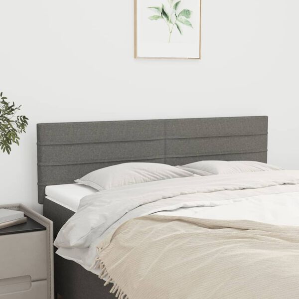vidaXL Cabeceira de cama 2 pcs tecido 72x5x78/88 cm cinzento-escuro