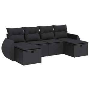 vidaXL 6 pcs conjunto sof&aacute;s de jardim c/ almofad&otilde;es vime PE preto