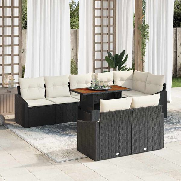 vidaXL Conjunto de Sof&aacute; de Jardim com almofada 9 pcs Preto e Creme