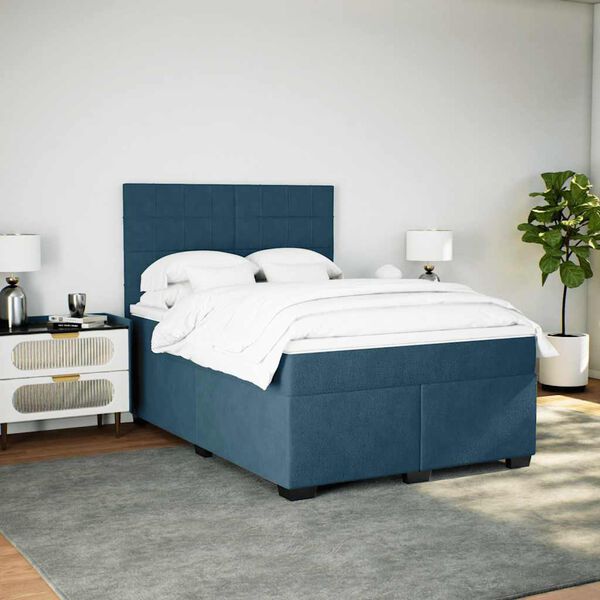 vidaXL Cama boxspring com colch&atilde;o 140x190 cm veludo azul