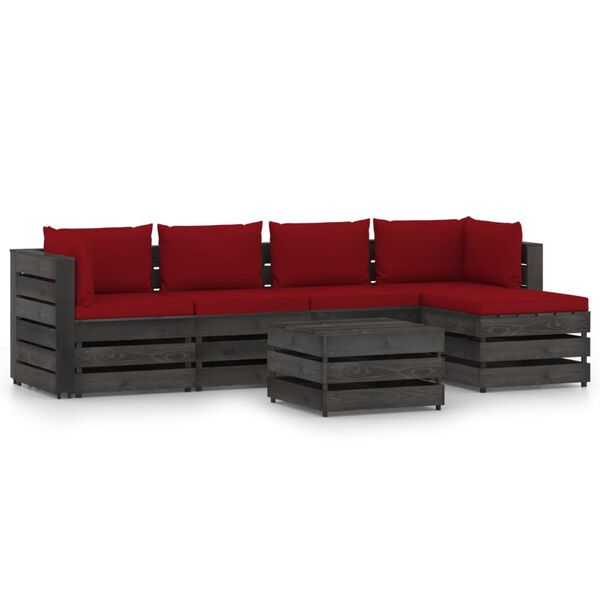 vidaXL 6 pcs conj. lounge jardim + almofad&otilde;es madeira impreg. cinzento