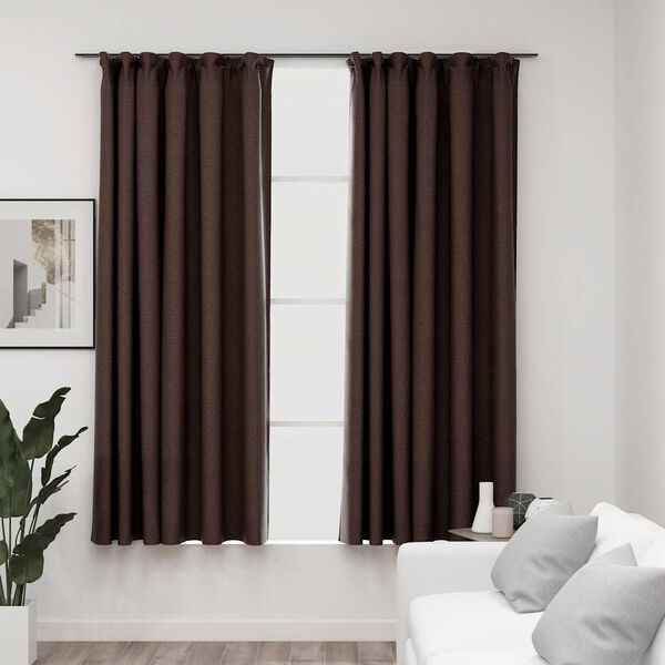 vidaXL Cortinas opacas asp. linho + ganchos 2pcs 140x175cm cinza-acas.