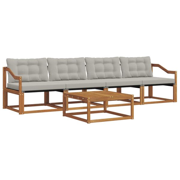 vidaXL Conjunto de Sof&aacute;s para Exterior 5 pcs Cinza Natural e Claro