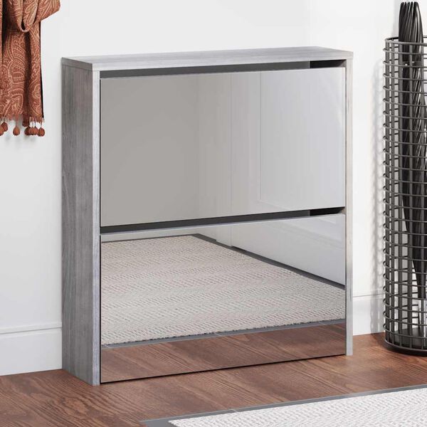 vidaXL Sapateira com espelho 2 divis&oacute;rias 63x17x67 cm cinza sonoma