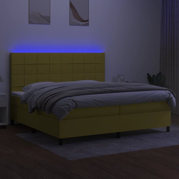 vidaXL Cama box spring c/ colch&atilde;o e LED 200x200 cm tecido verde