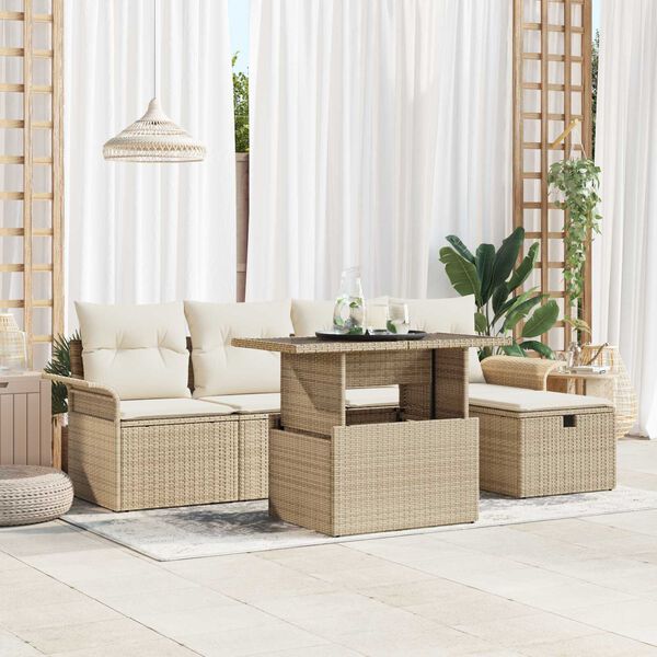vidaXL Conjunto de Sof&aacute; de Jardim 6 pcs Bege Rattan Sint&eacute;tico