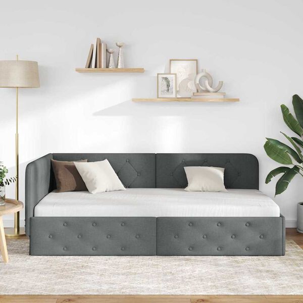 vidaXL Estrutura de Cama de Canto Cinza Escuro 90 x 190 cm tecido