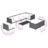 vidaXL 9 pcs conj. lounge jardim c/ almofad&otilde;es vime PE cinza-escuro