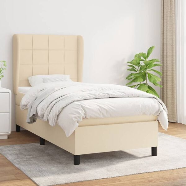 vidaXL Cama com molas/colch&atilde;o 90x200 cm tecido cor cr&egrave;me