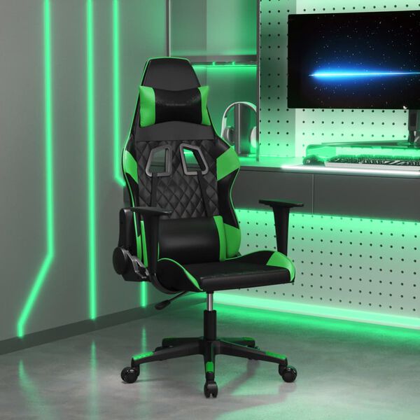 vidaXL Cadeira gaming couro artificial preto e verde