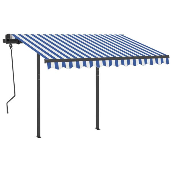 vidaXL Toldo retr&aacute;til autom&aacute;tico com postes 3,5x2,5 m azul e branco
