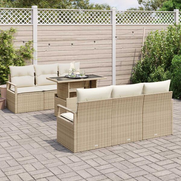 vidaXL Conjunto de Sofá de Jardim com armazenamento 7 pcs Bege vime PE