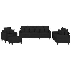 vidaXL 4 pcs conjunto de sof&aacute;s com almofadas tecido preto